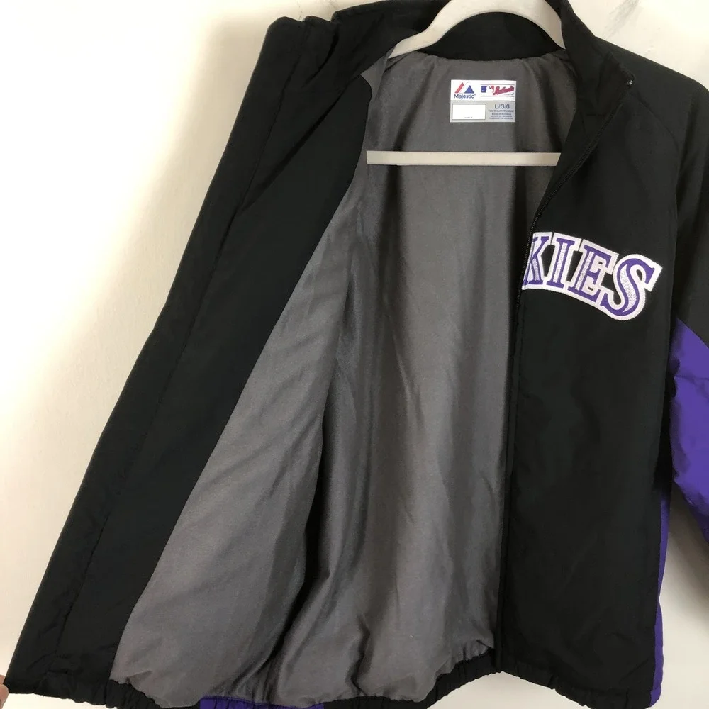 Vintage Majestic Colorado Rockies MLB Full Zip Jacket Youth Sz L Black Purple